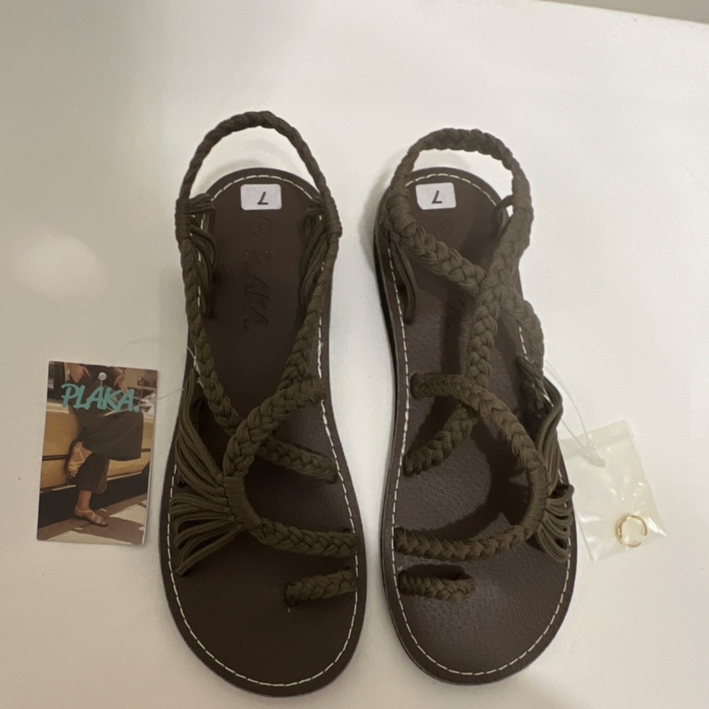 Plaka Strappy Sandals Women Size 7 Brown Braided Boho Chic Style Casual